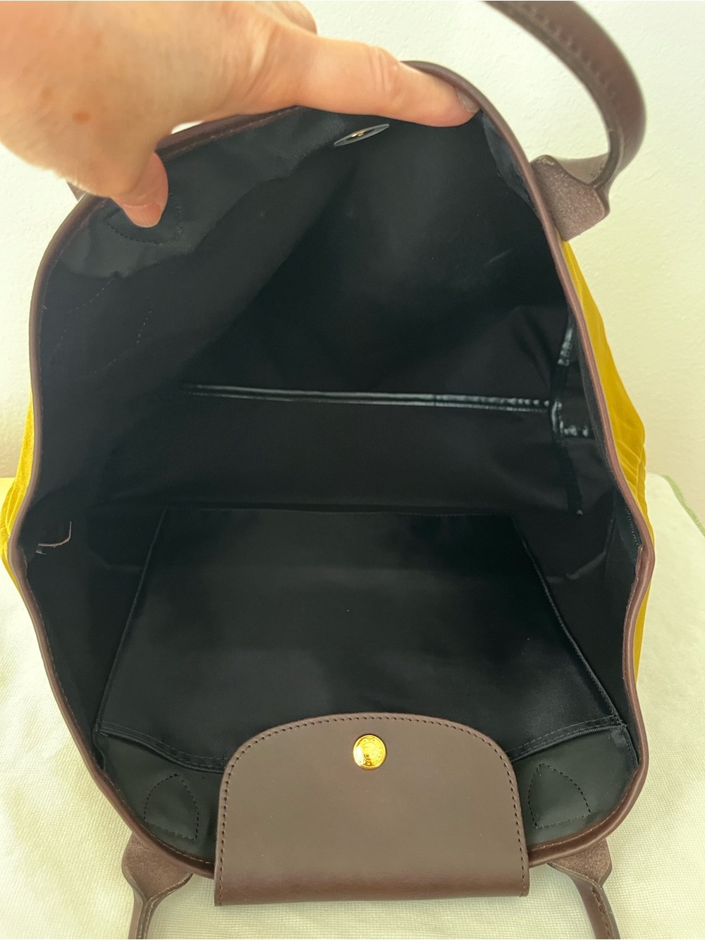 Longchamp Olive Velvet Tote with Dark Brown Leather Trim. Limited Edition. - Picture 8 of 11
